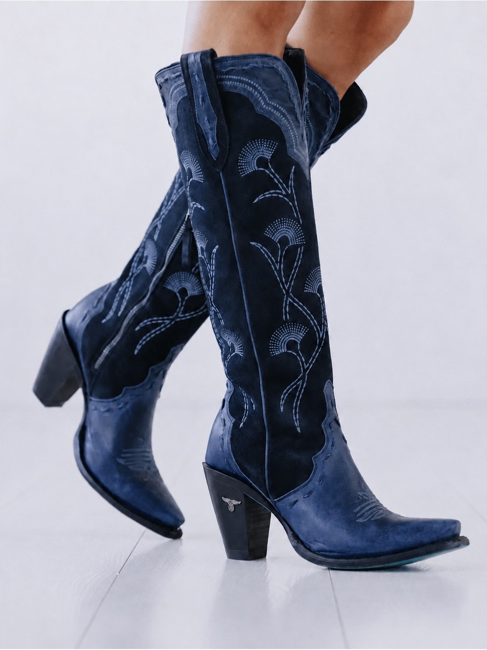 Lane Tessa Knee High Navy Suede Western Boots Size 8 BNWT Box